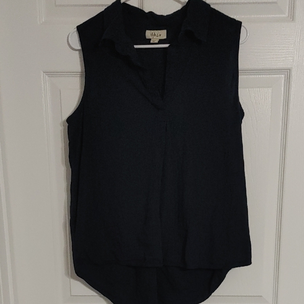 Style & Co. Sleeveless Navy Blouse Sz Large Relaxed Fit EUC